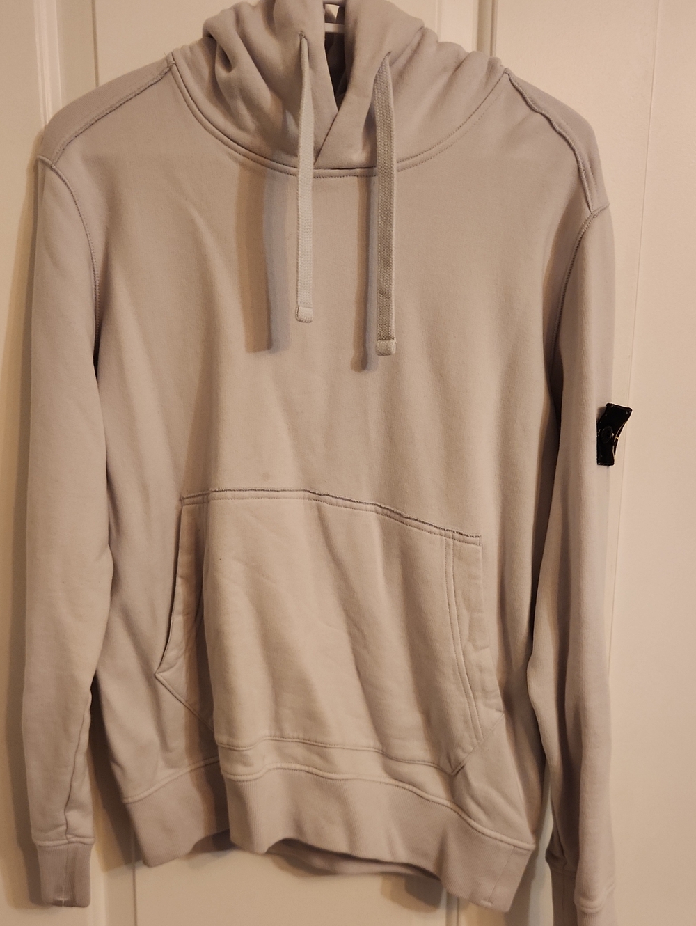 Stone Island Light Gray Pullover Hoodie with Sleeve Badge